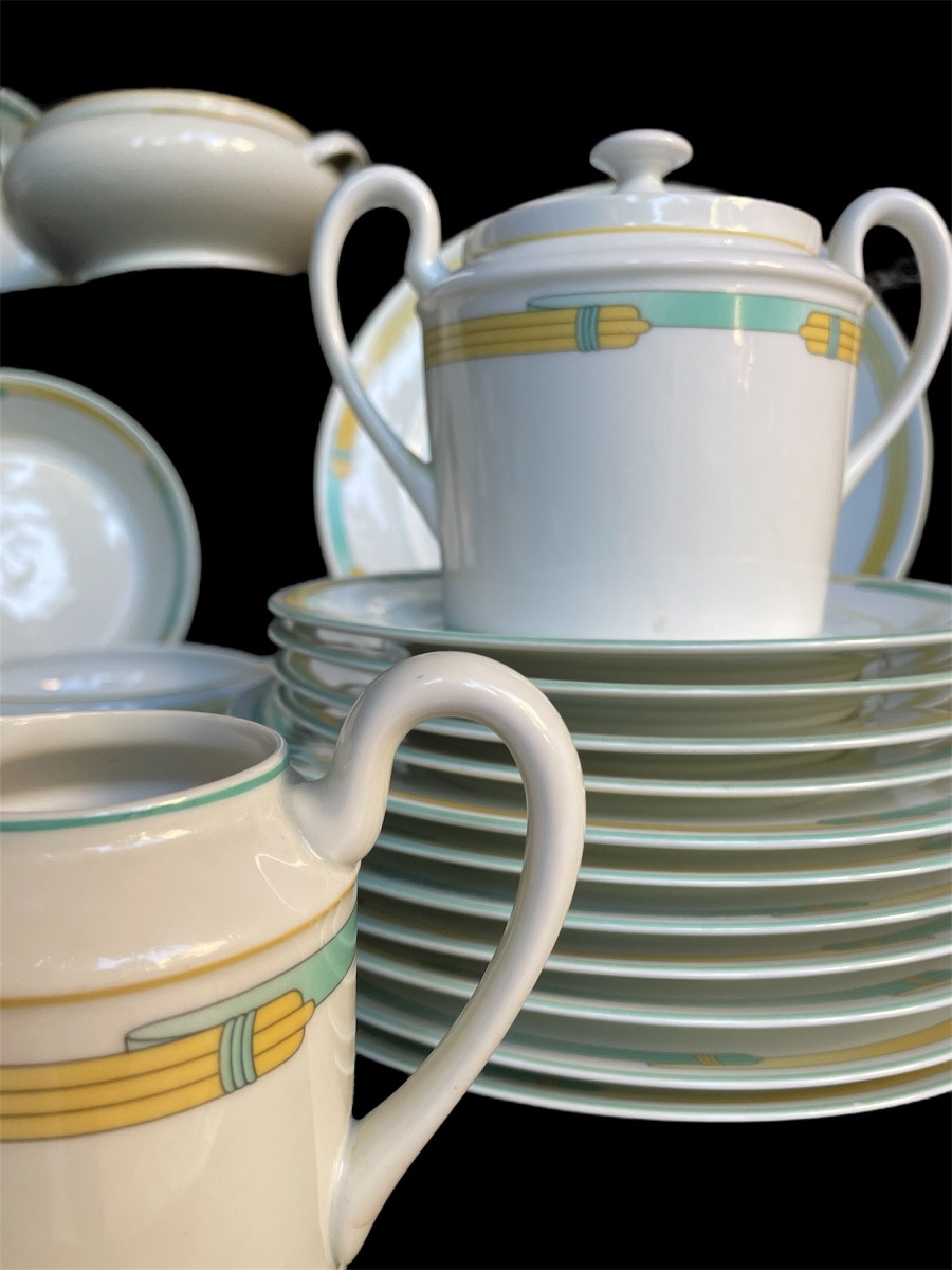  Christofle Table Set By Raynaud Iriana Model Porcelain Green Rushes 1986-photo-2