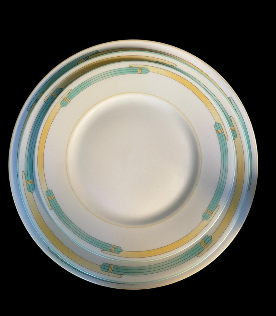  Christofle Table Set By Raynaud Iriana Model Porcelain Green Rushes 1986-photo-4