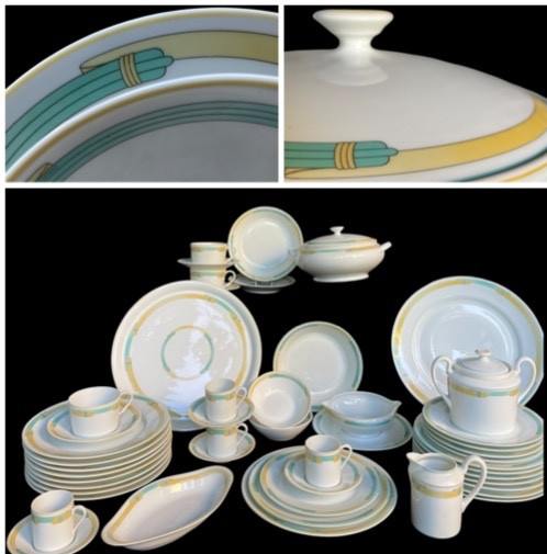  Christofle Table Set By Raynaud Iriana Model Porcelain Green Rushes 1986