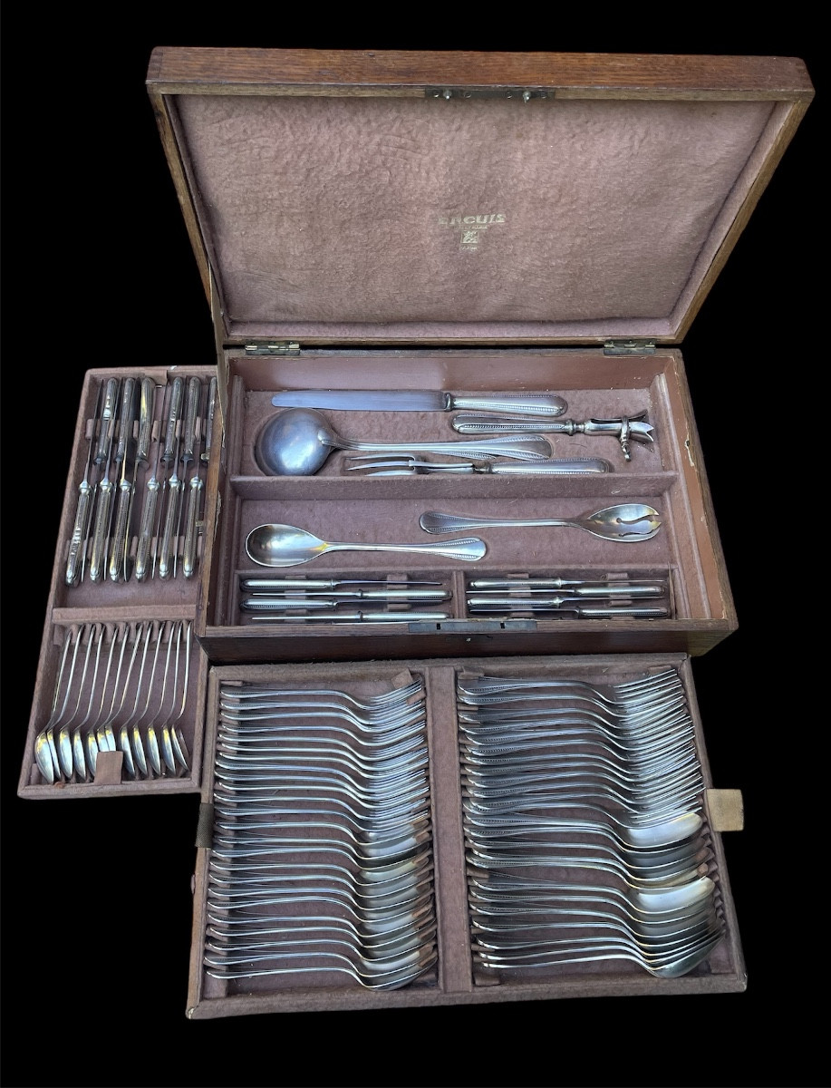 MÉNAGÈRE ERCUIS MODÈLE COBRA NIL EN MÉTAL ARGENTÉ ARGENTERIE ART DE LA TABLE ART DÉCO 91 PIÈCES