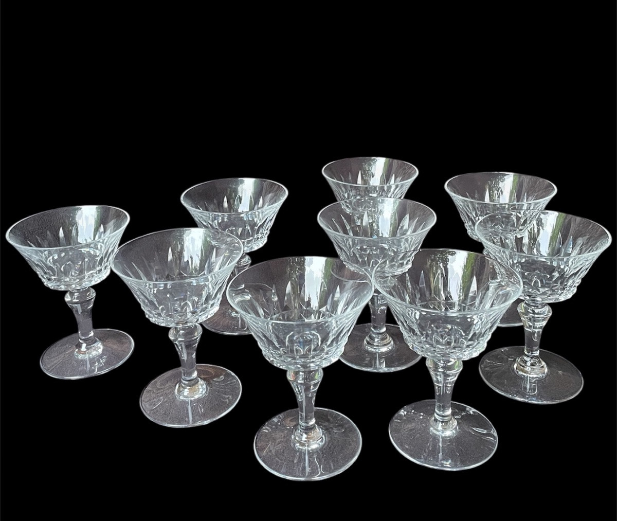 SÉRIE DE 9 COUPES À CHAMPAGNE MODÈLE  PICADILLY DE LA CRISTALLERIE DE BACCARAT SERVICE DE VERRE-photo-5