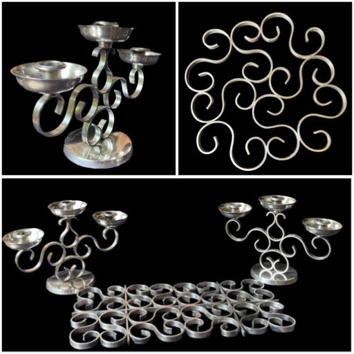 CHANDELIERS  ET DESSOUS DE PLAT DE LA MAISON GALLIA CHRISTOFLE EN MÉTAL ARGENTÉ MODÈLE SÉVILLE 