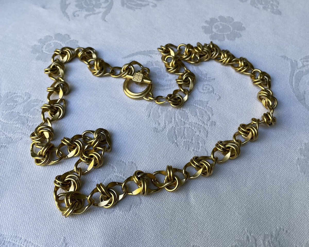 Couture Necklace From Maison Givenchy In Vintage Gold Metal 1980 Givenchy Necklace -photo-6