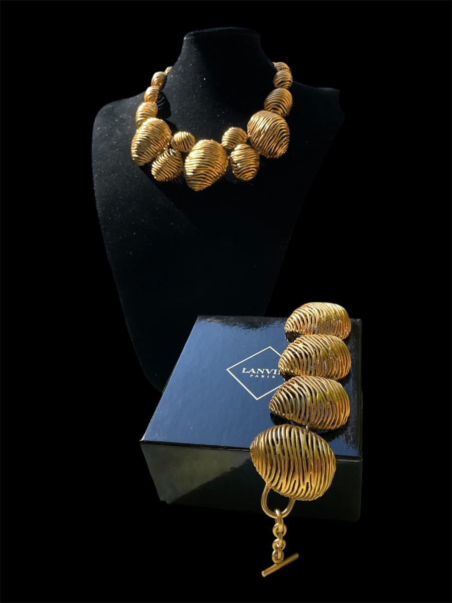 Lanvin Couture Necklace Bracelet Set In Gold Metal Germany Lanvin Vintage 1980-photo-8