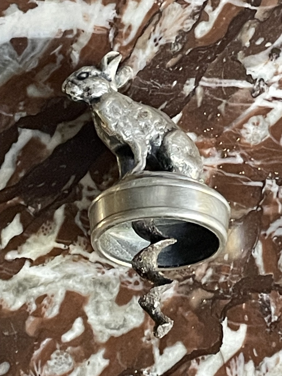BOUCHON   LAPIN  DE LA MAISON CHRISTOFLE EN MÉTAL ARGENTÉ  BRONZE TIRE BOUCHON  CHASSE  -photo-3