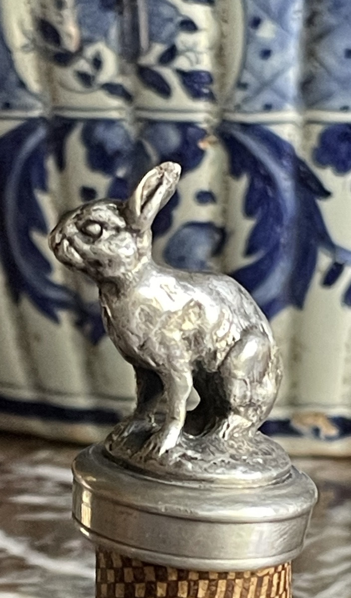 BOUCHON   LAPIN  DE LA MAISON CHRISTOFLE EN MÉTAL ARGENTÉ  BRONZE TIRE BOUCHON  CHASSE  -photo-4