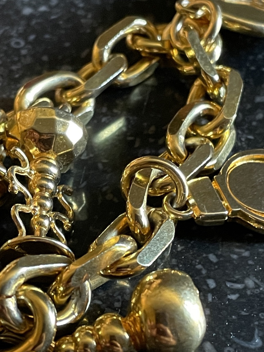 BRACELET  BRELOQUES COUTURE DE LA MAISON LORIS AZZARO EN MÉTAL DORÉ  GOURMETTE MAILLES FORÇAT-photo-4