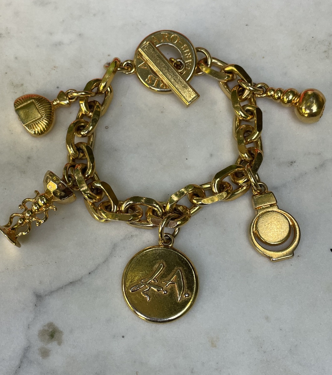 BRACELET  BRELOQUES COUTURE DE LA MAISON LORIS AZZARO EN MÉTAL DORÉ  GOURMETTE MAILLES FORÇAT-photo-5