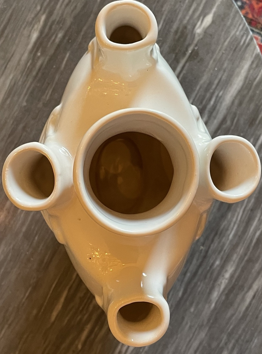 Saint-clément Earthenware Flower Vase White Earthenware Circa 1950-1960 Tulipiere -photo-1