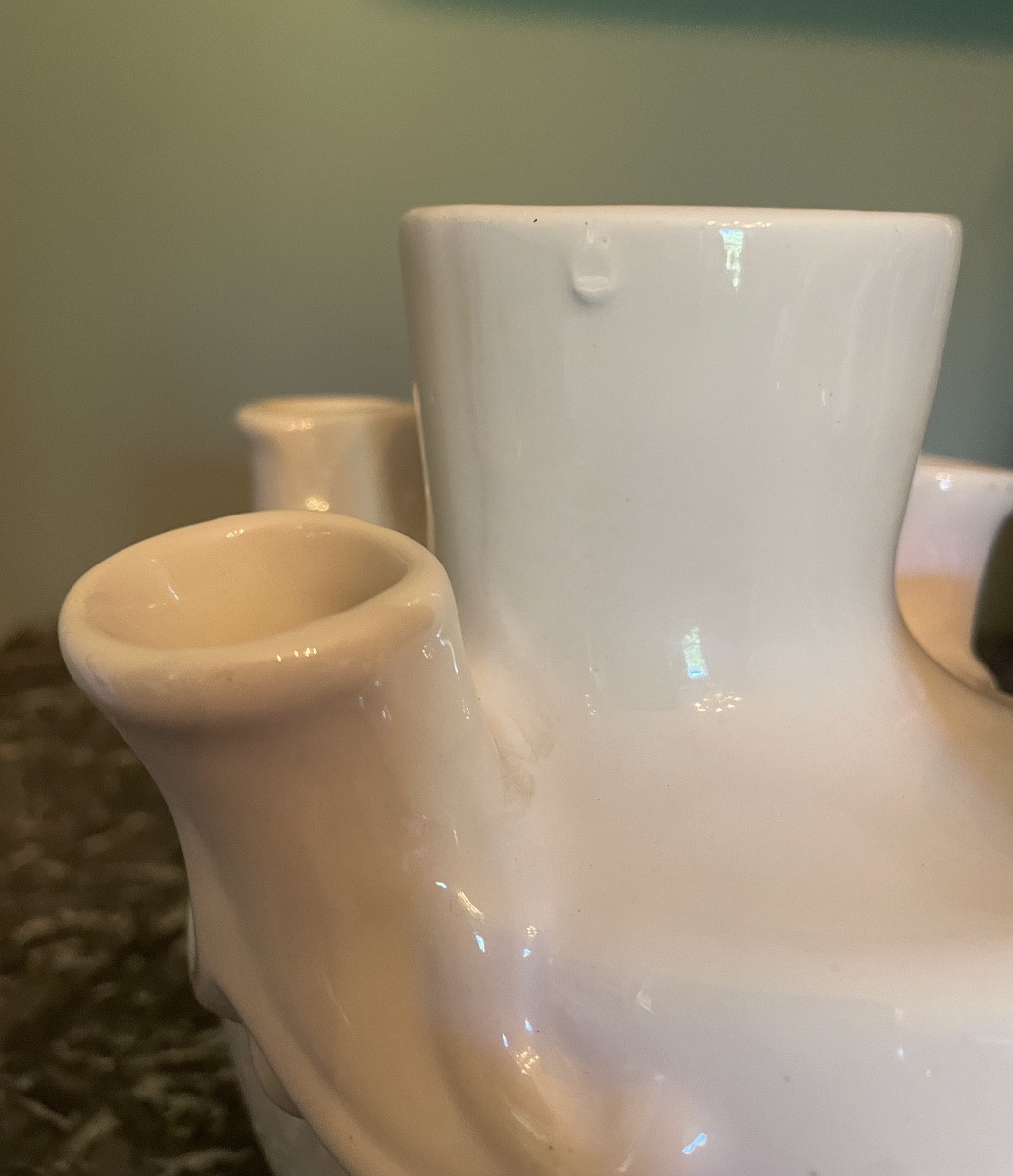 Saint-clément Earthenware Flower Vase White Earthenware Circa 1950-1960 Tulipiere -photo-7