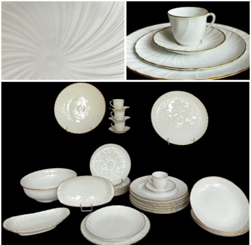 SERVICE  DE TABLE BERNARDAUD MODÈLE VERLAINE PORCELAINE  LIMOGES  LISERÉ DORÉ  MOTIF PÉTALE