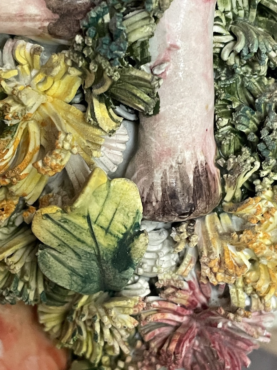 TOPIAIRE DE CHAMPIGNONS ET MOUSSE TROMPE-L'ŒIL EN PORCELAINE  TOSCANE. CÉRAMIQUE -photo-7