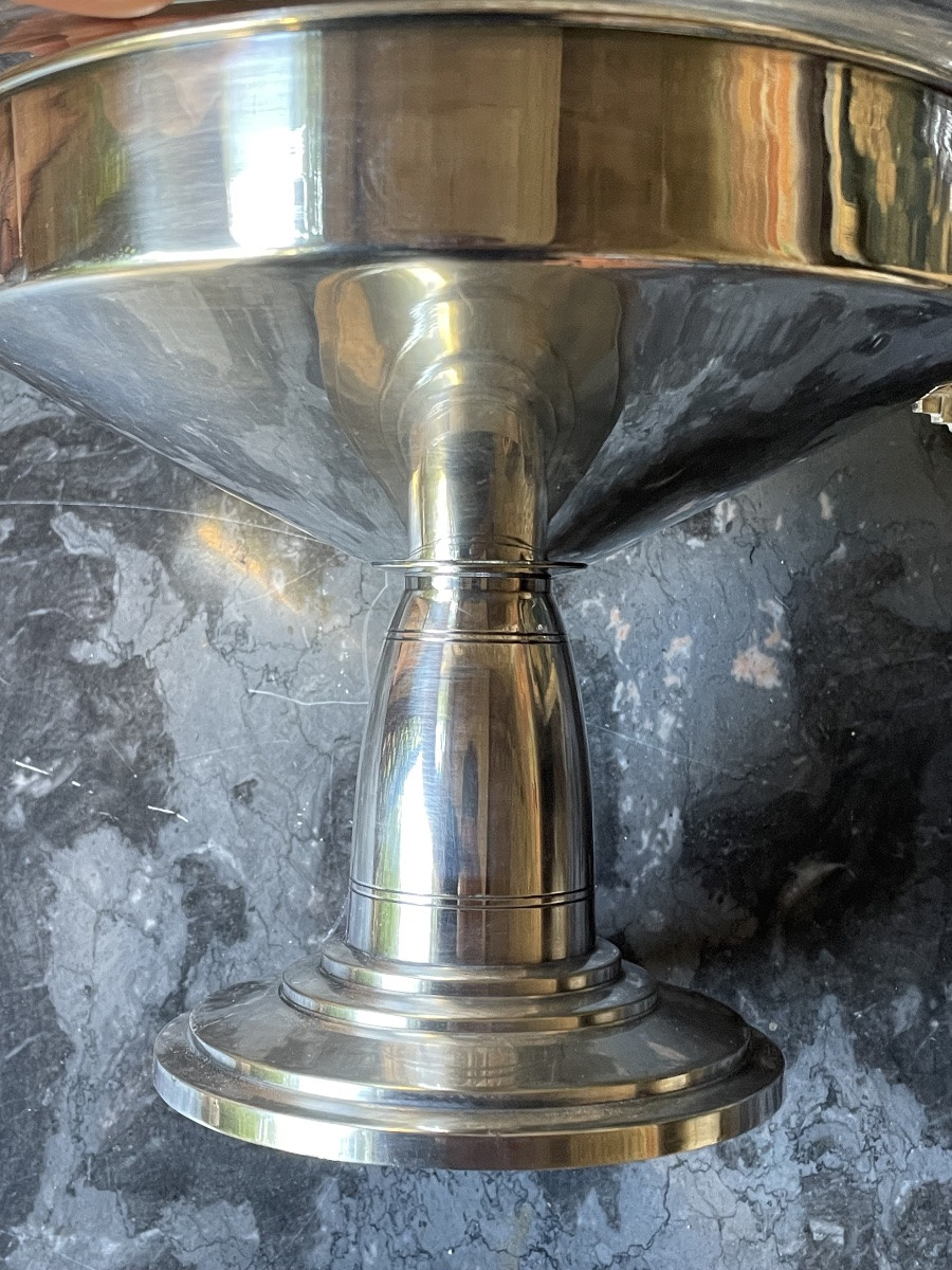 Art Deco Silver-plated Metal And Cut Glass Lining Footed Bowl Circa 1930 Silverware -photo-2