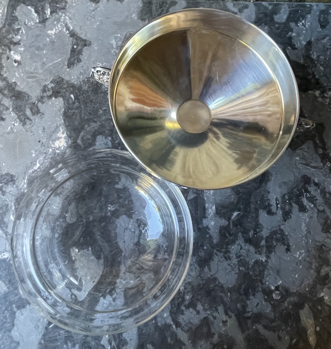 Art Deco Silver-plated Metal And Cut Glass Lining Footed Bowl Circa 1930 Silverware -photo-6