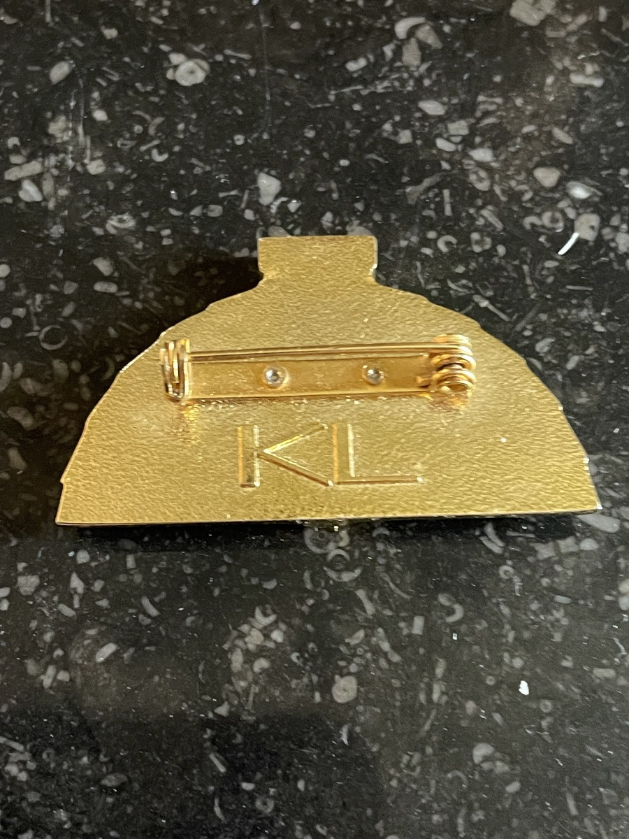 Karl Lagerfeld Designed Fan Brooch Couture Jewelry In Gold Metal 1980s-photo-7
