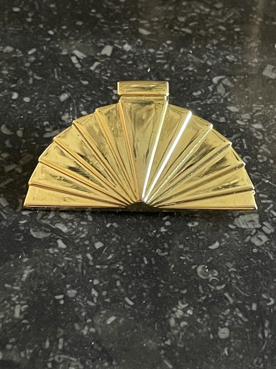 Karl Lagerfeld Designed Fan Brooch Couture Jewelry In Gold Metal 1980s-photo-8