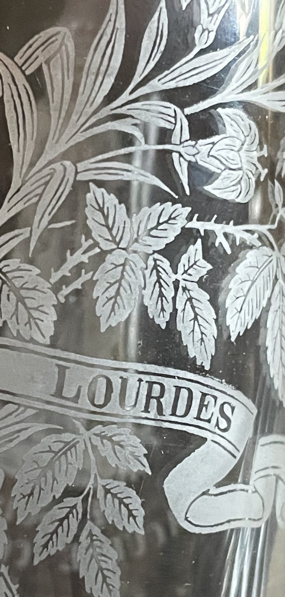 VERRE  SOUVENIR  DE NOTRE-DAME DE LOURDES EN CRISTAL VERS 1930  -photo-8
