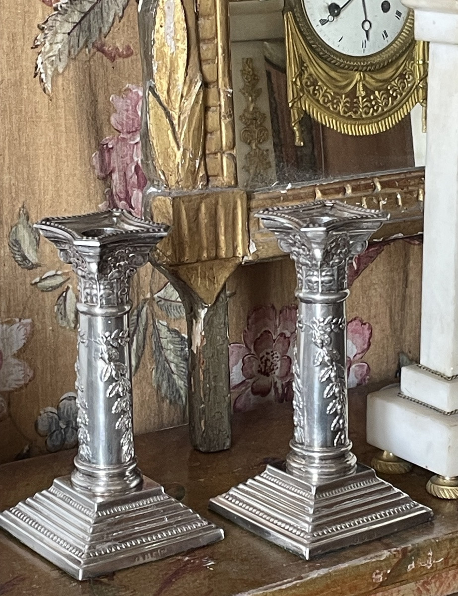 Pair Of Edwardian Silver-plated Candlesticks By John Pound & Co.-photo-3