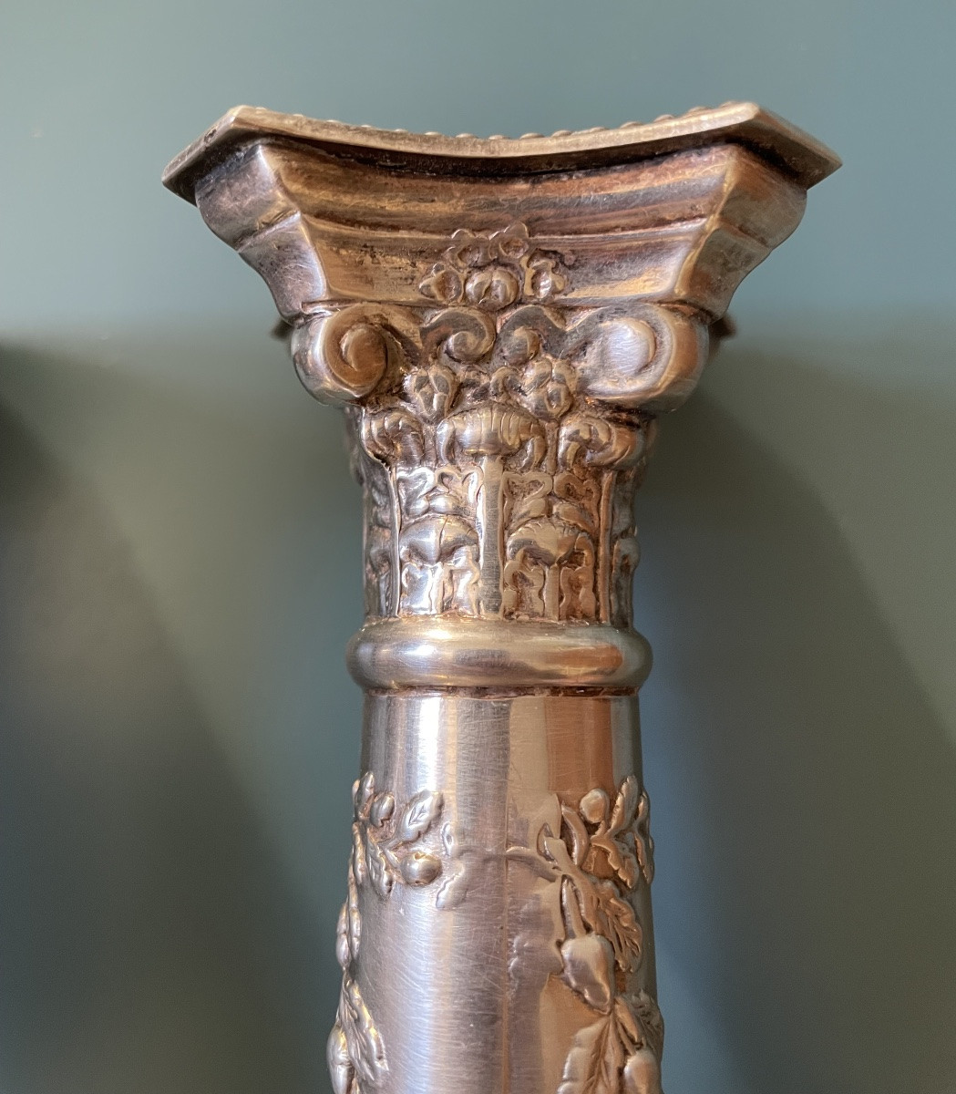 Pair Of Edwardian Silver-plated Candlesticks By John Pound & Co.-photo-3