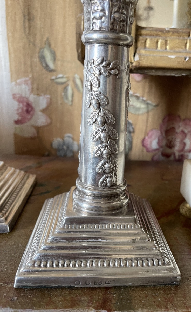 Pair Of Edwardian Silver-plated Candlesticks By John Pound & Co.-photo-6