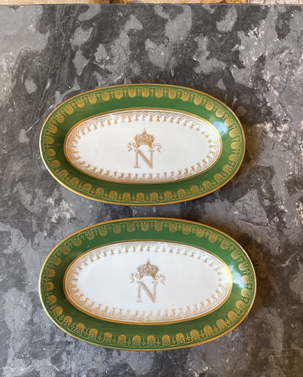 RAVIERS EN PORCELAINE AU CHIFFRE DE NAPOLÉON III  COURONNE IMPÉRIALE  TAMPON COMPIÈGNE -photo-2