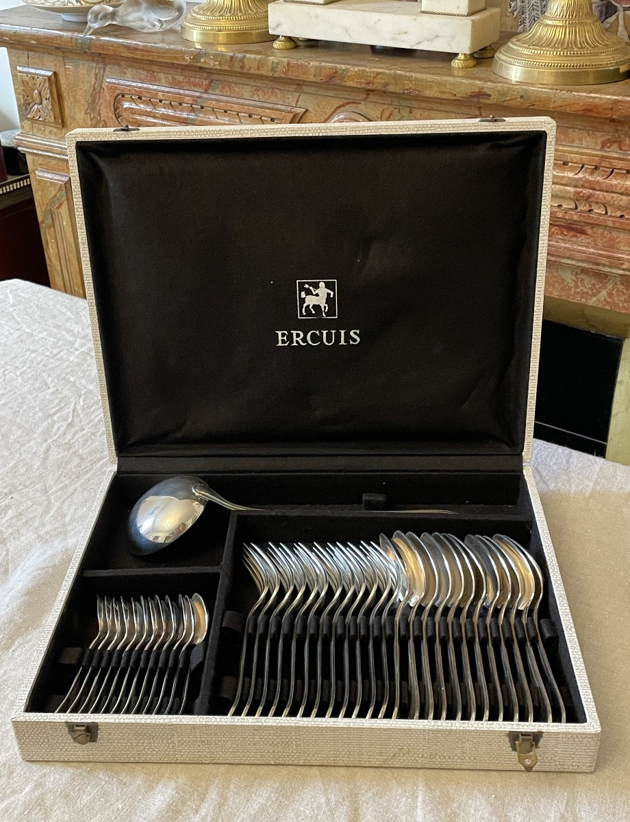 MÉNAGÈRE ERCUIS MODÈLE SULLY EN  MÉTAL ARGENTÉ 37 PIÈCES ART DE LA TABLE ARGENTERIE -photo-6