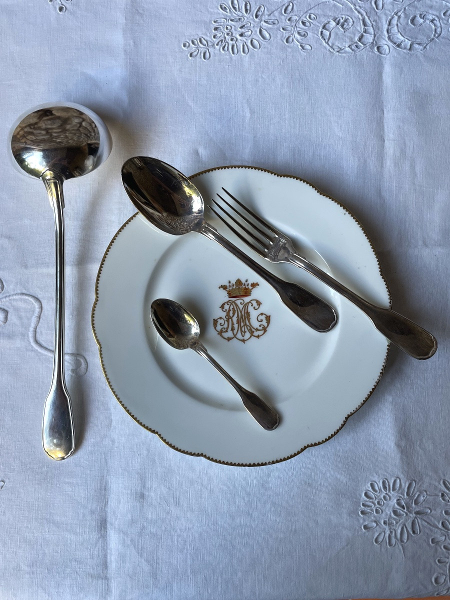 Christofle House 109 Piece Cutlery Set Versailles Model In Silver-plated Metal Silverware-photo-4