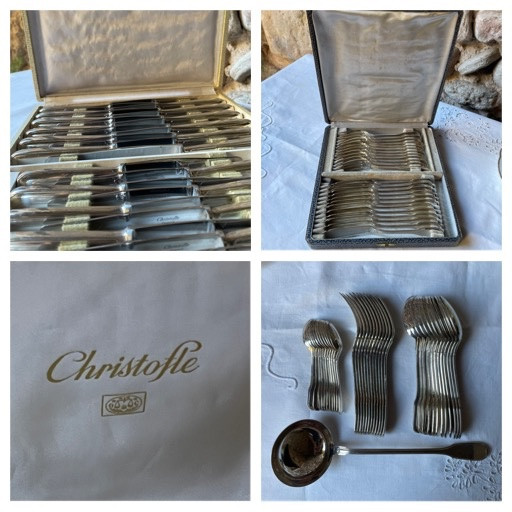 Christofle House 109 Piece Cutlery Set Versailles Model In Silver-plated Metal Silverware-photo-6