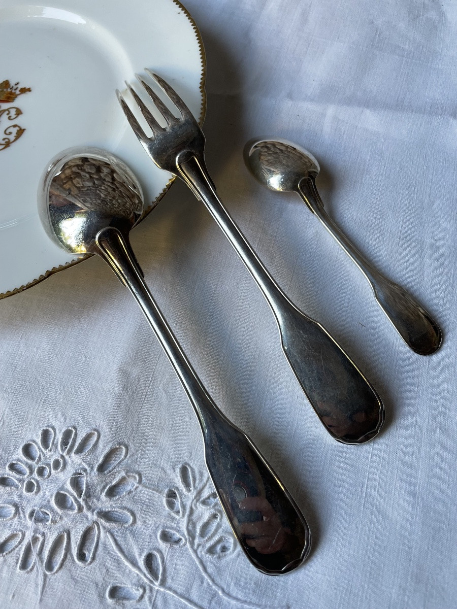 Christofle House 109 Piece Cutlery Set Versailles Model In Silver-plated Metal Silverware-photo-8