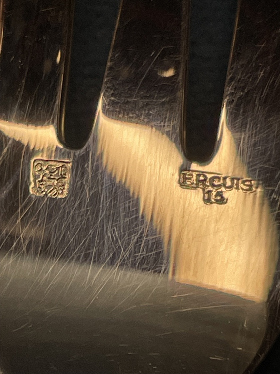 12 FOURCHETTES À GÂTEAU DE LA MAISON ERCUIS MODÈLE CONTOURS VICTORIA  EN MÉTAL ARGENTÉ-photo-4