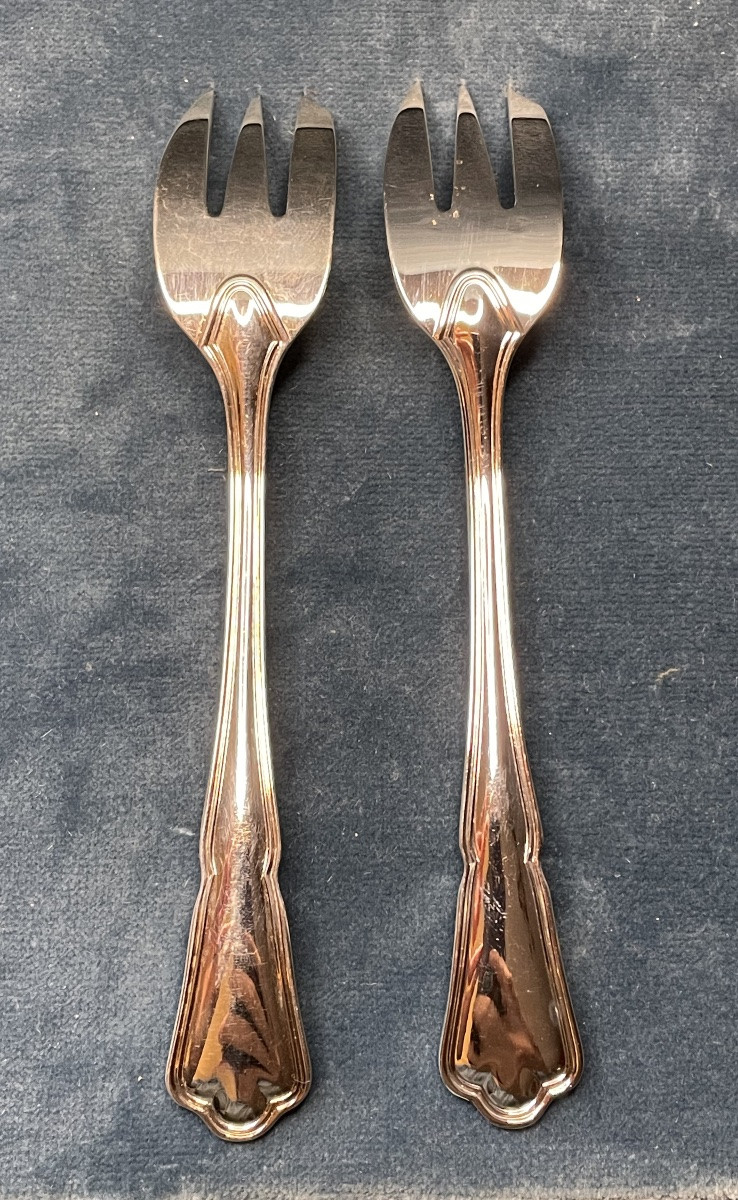 12 FOURCHETTES À GÂTEAU DE LA MAISON ERCUIS MODÈLE CONTOURS VICTORIA  EN MÉTAL ARGENTÉ-photo-6