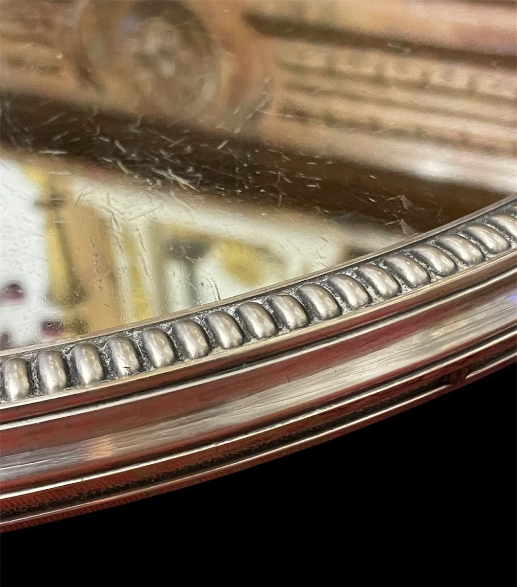 Main Centre Or Silver-plated Metal Centerpiece With Graveled Decoration, Early 20th Century Mirror -photo-2