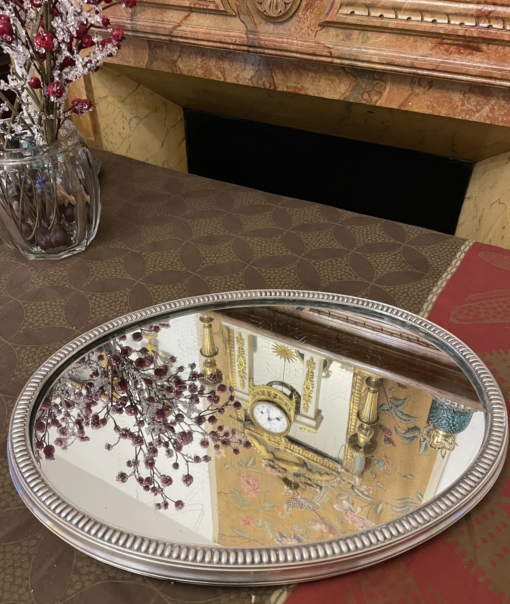 Main Centre Or Silver-plated Metal Centerpiece With Graveled Decoration, Early 20th Century Mirror -photo-3