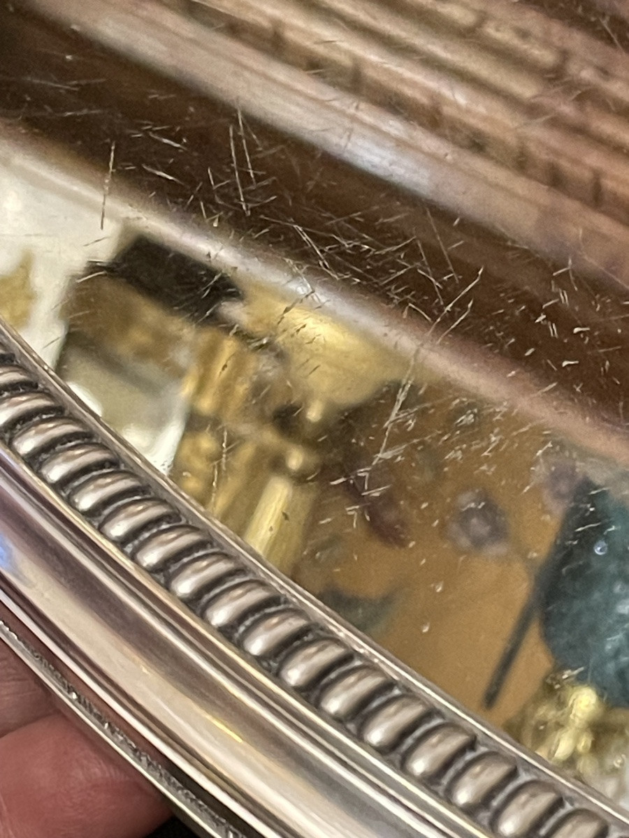 Main Centre Or Silver-plated Metal Centerpiece With Graveled Decoration, Early 20th Century Mirror -photo-4