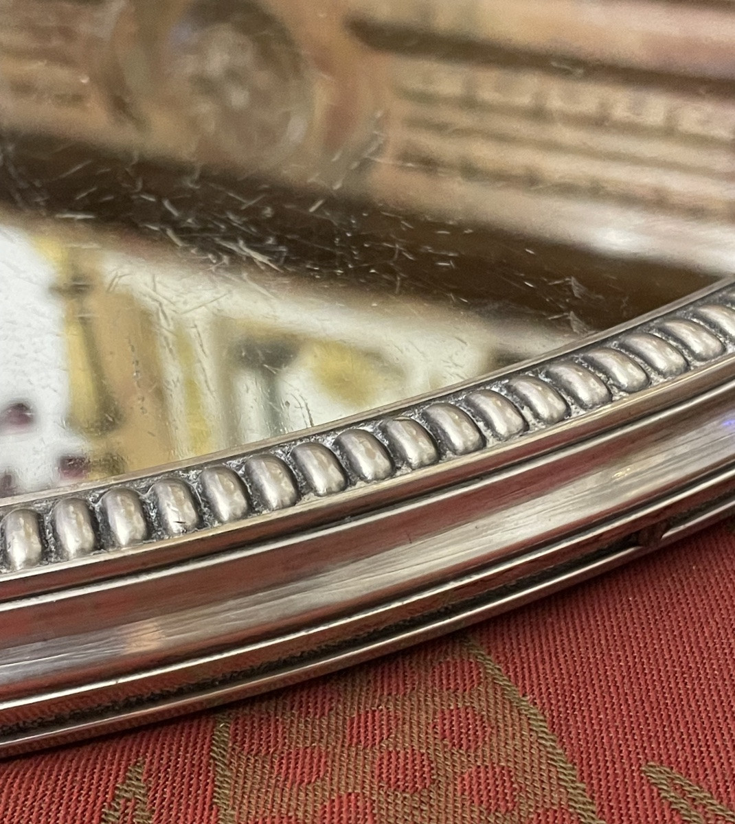 Main Centre Or Silver-plated Metal Centerpiece With Graveled Decoration, Early 20th Century Mirror -photo-5