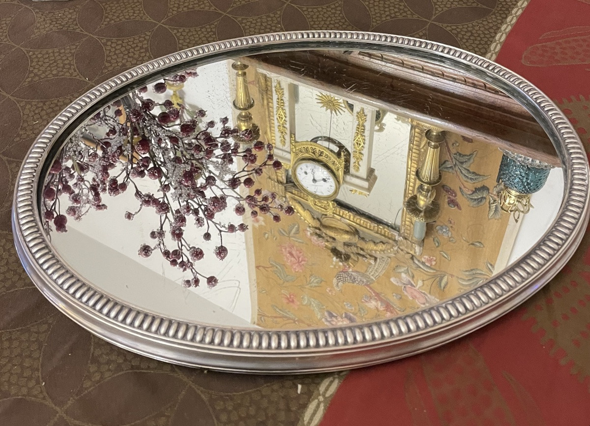 Main Centre Or Silver-plated Metal Centerpiece With Graveled Decoration, Early 20th Century Mirror -photo-7