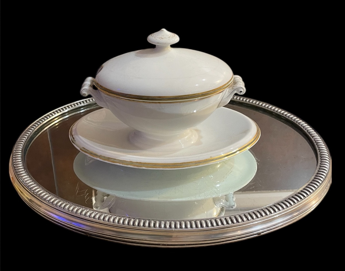 Main Centre Or Silver-plated Metal Centerpiece With Graveled Decoration, Early 20th Century Mirror 