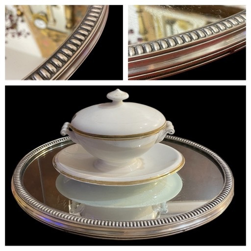 SURTOUT OU CENTRE  DE TABLE EN MÉTAL ARGENTÉ DÉCOR DE GODRON DÉBUT XX ÈME MIROIR 