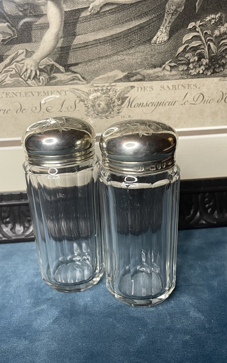 English Solid Silver And Crystal Toilet Bottles With Noble Crown And Coat Of Arms.-photo-4