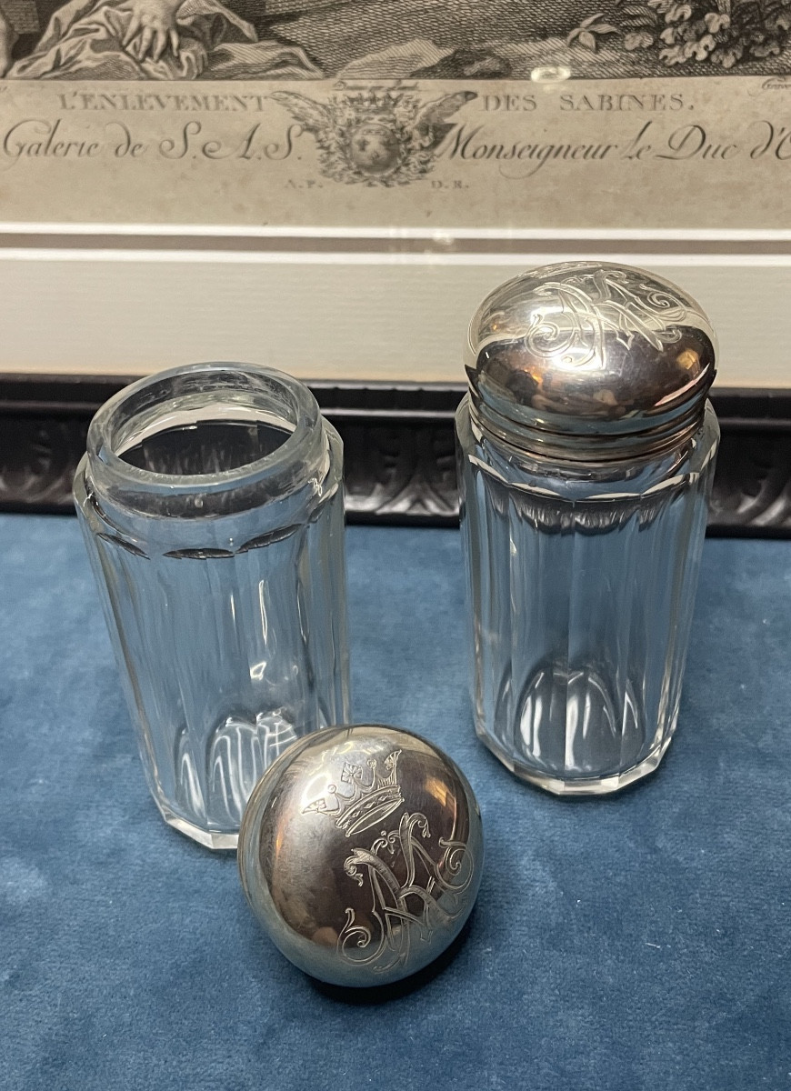 FLACONS DE TOILETTE EN ARGENT MASSIF  ANGLAIS  ET CRISTAL  COURONNE NOBILIAIRE BLASON NOBLESSE-photo-8