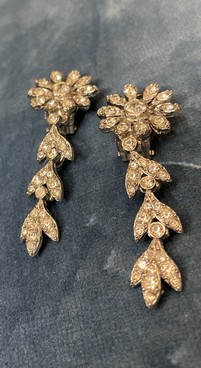 PAIRE DE CLIPS COUTURE SONIA RYKIEL STRASS BIJOUX COUTURE VINTAGE -photo-3