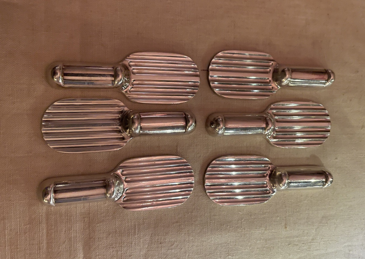 Set Of 6 Knife Rests From The Christofle House By Luc Lanel, Racket Ondulation Model, 1930-photo-2