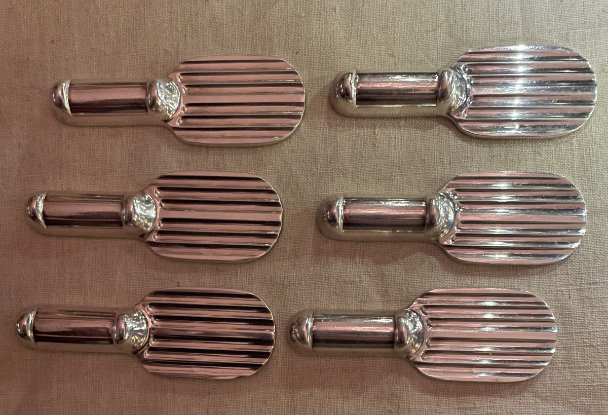 Set Of 6 Knife Rests From The Christofle House By Luc Lanel, Racket Ondulation Model, 1930-photo-3