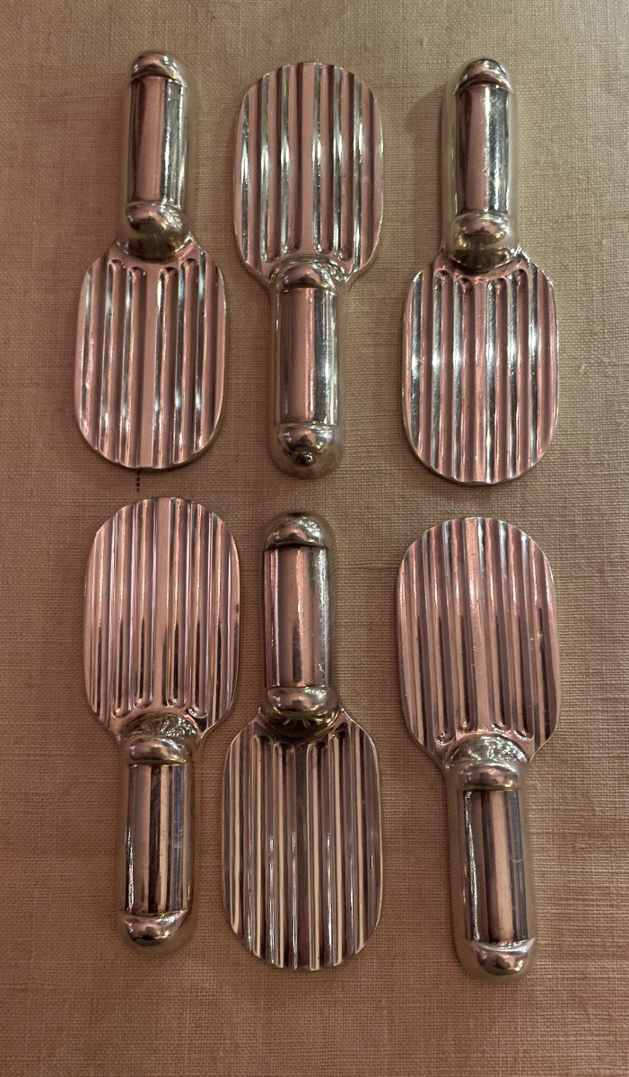 Set Of 6 Knife Rests From The Christofle House By Luc Lanel, Racket Ondulation Model, 1930-photo-4
