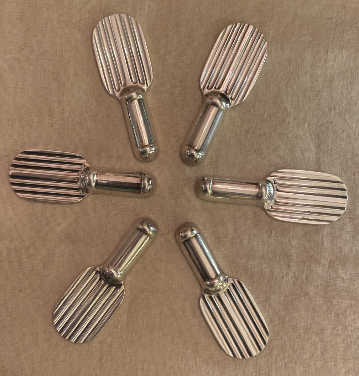 Set Of 6 Knife Rests From The Christofle House By Luc Lanel, Racket Ondulation Model, 1930-photo-5