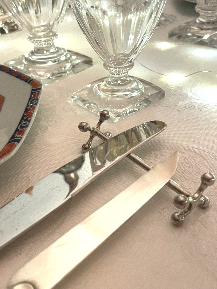6 Silver-plated Metal Knife Rests, Christofle Tableware, Silverware-photo-2