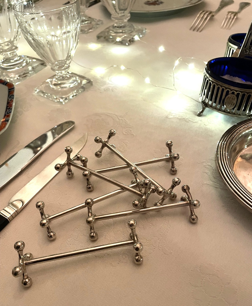 6 Silver-plated Metal Knife Rests, Christofle Tableware, Silverware-photo-4