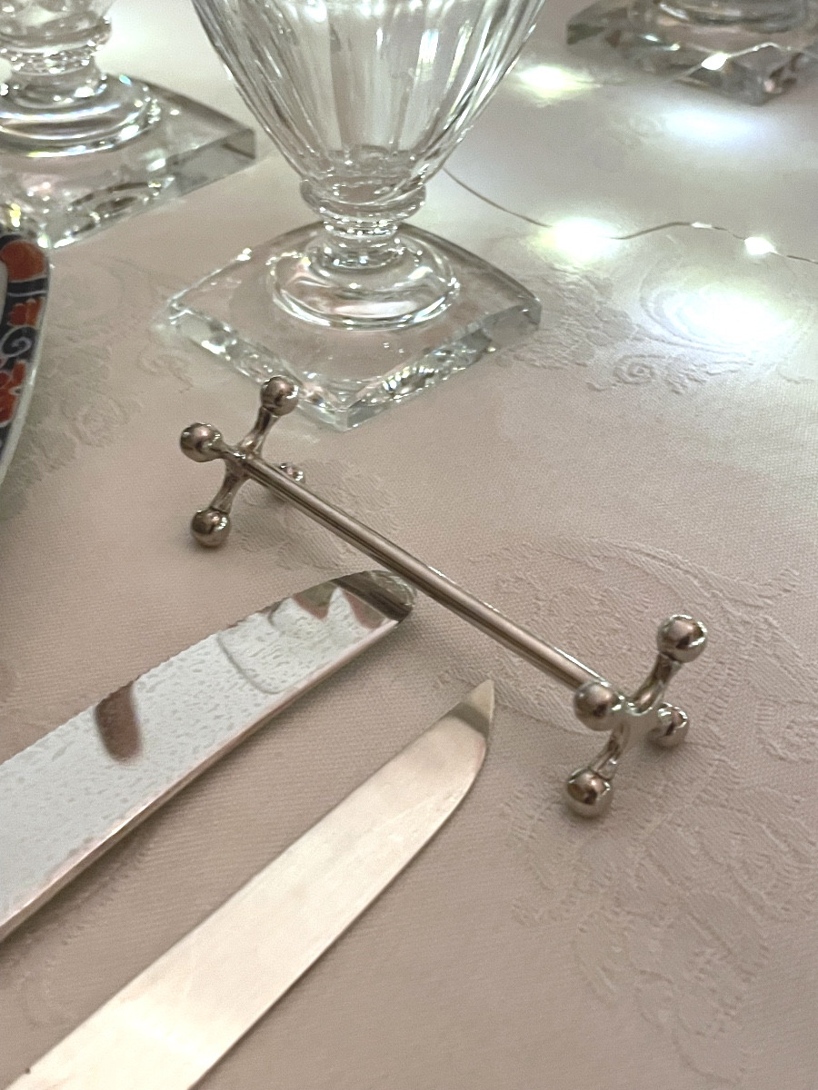 6 Silver-plated Metal Knife Rests, Christofle Tableware, Silverware