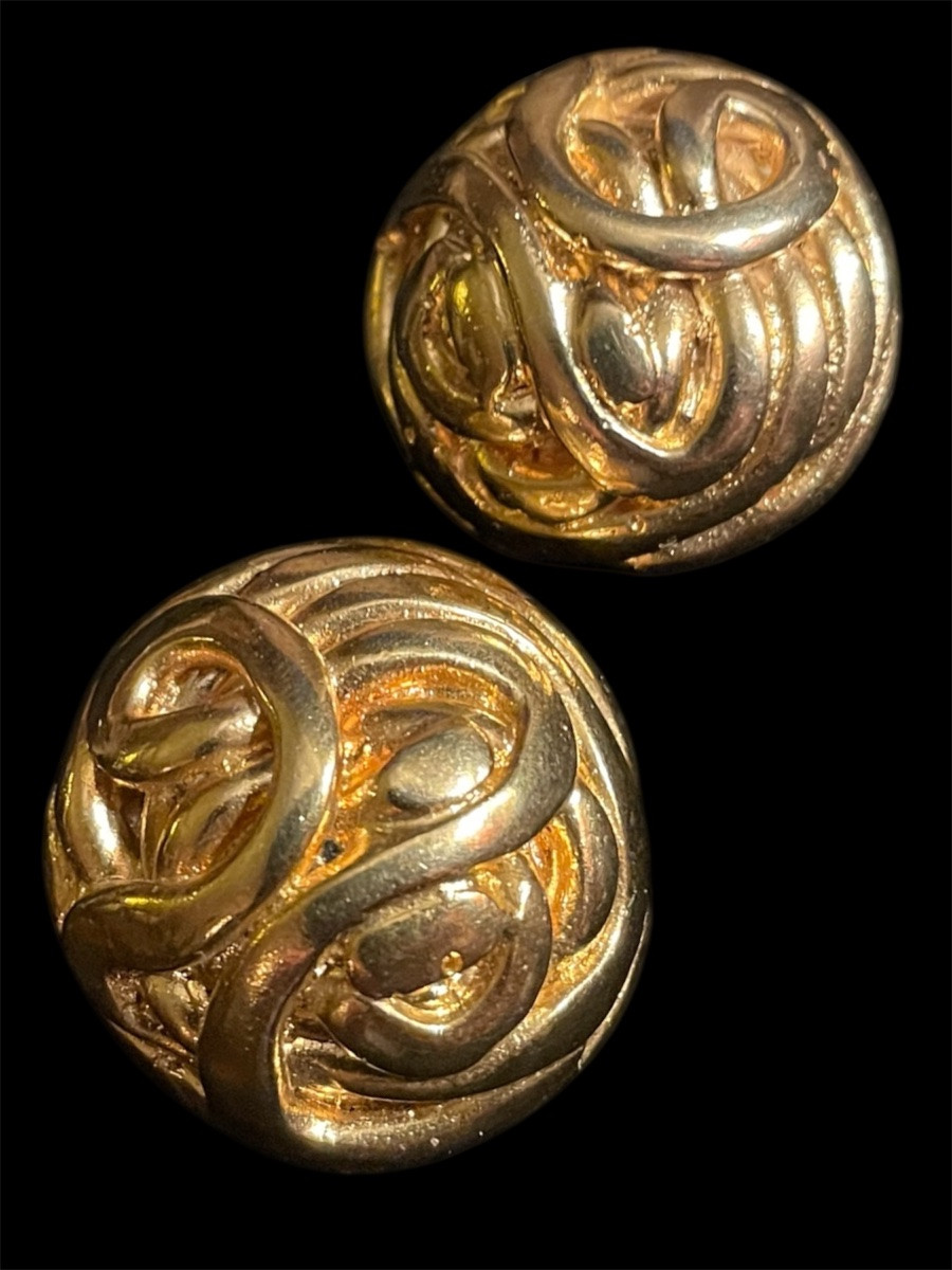 Vintage Gold-tone Jacky De G Designer Couture Clip-on Earrings-photo-2