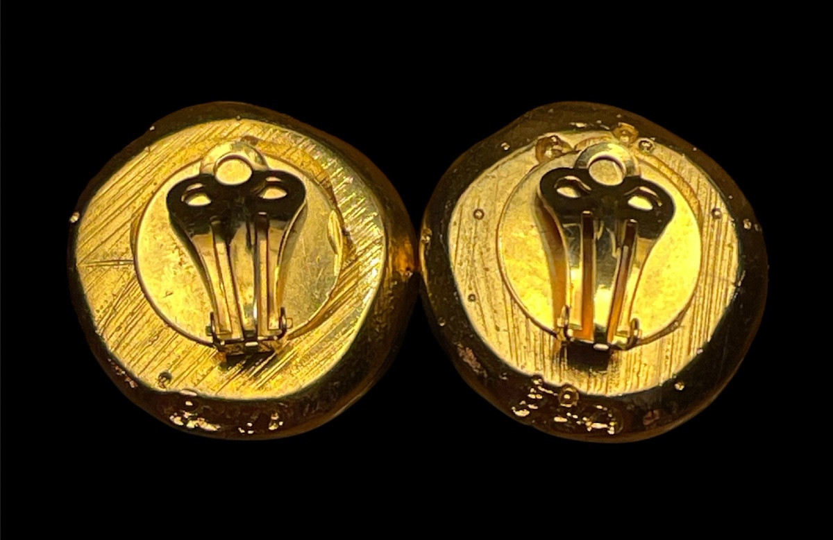 Vintage Gold-tone Jacky De G Designer Couture Clip-on Earrings-photo-1